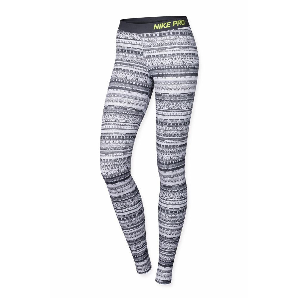 Nike PRO Light Grey Sweater Knit Printed Spandex Dri-Fit Workout Leggings Meduim